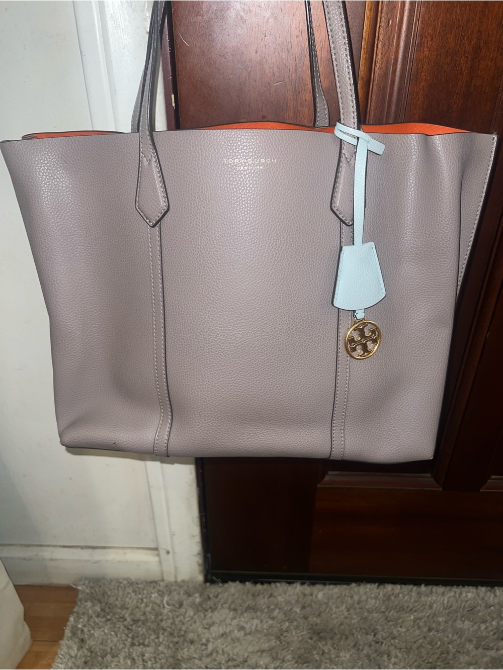 Tory Burch Pebbled Leather Tote Bag in Dusty Lilac